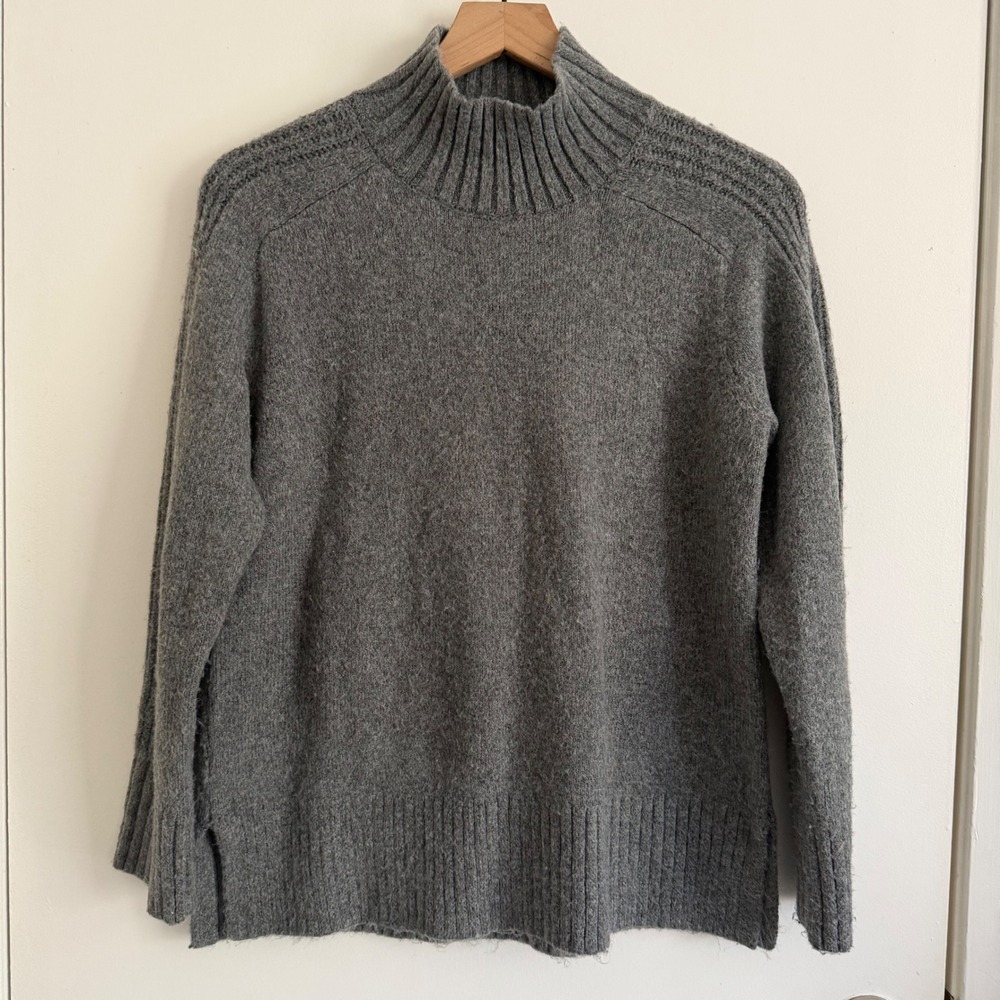 Gray Mock Neck Sweater Ribbed Knit  Granolagirl Barncore Farmhousetack Cozy